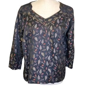 COTELAC | Women's black with sateen Renaissance theme design 3/4-sleeve top.